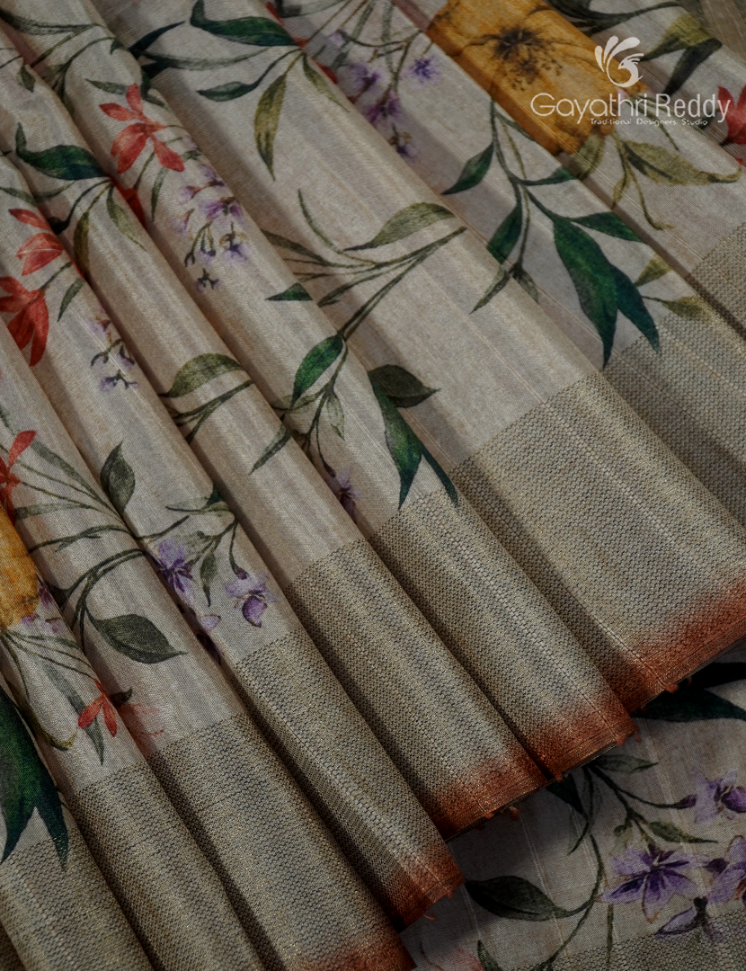 Semi Tussar Saree in Deep Rust and Ivory
