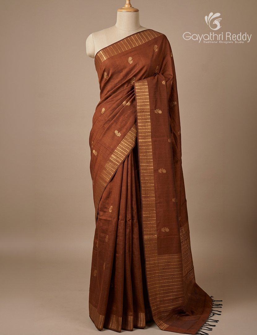 Pure Khadi Pattu Saree in Brown