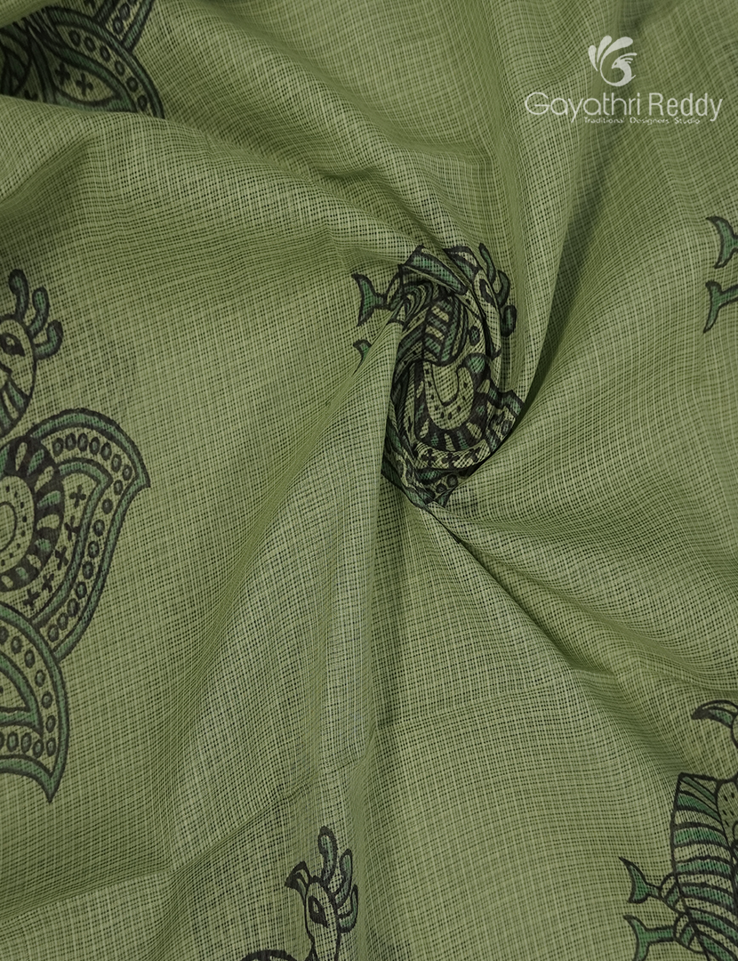 Premium Quality Cotton Kota Saree in Sage Green and Black