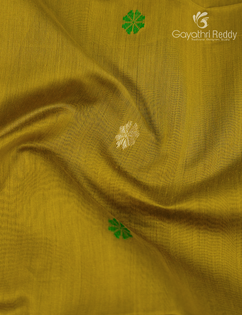 Pure Chanderi Sico Saree in Deep Mustard and Parrot Green