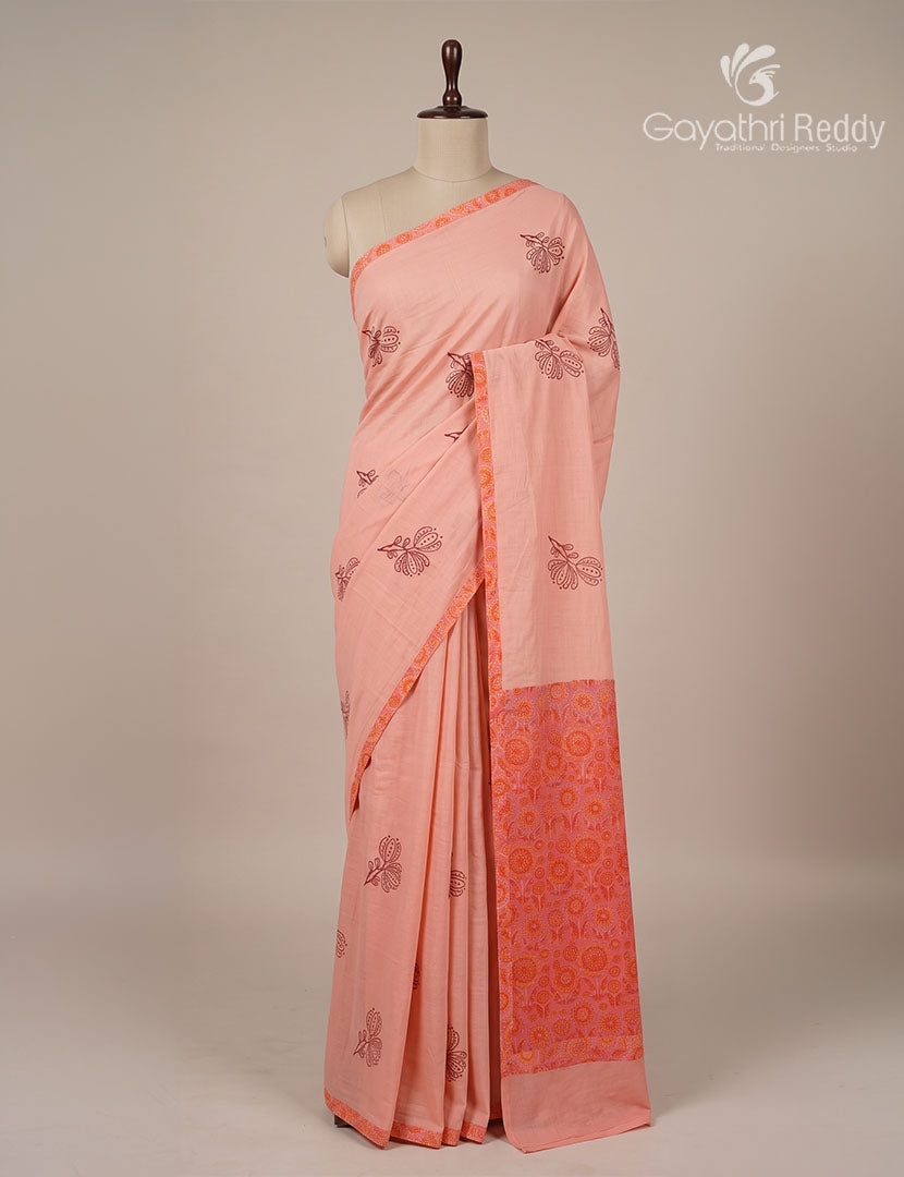 Pure MulMul Cotton Saree in Light Peach and Deep Peach