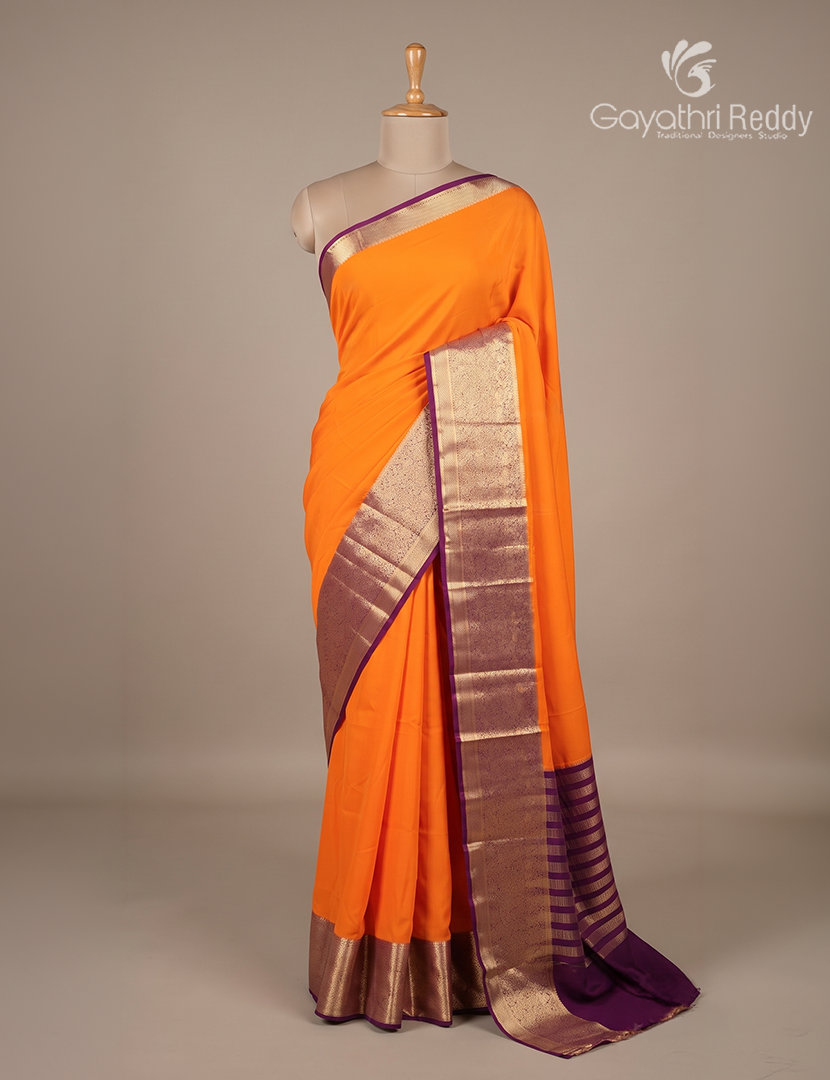 Semi Mysore Crepe Saree in Orange and Deep wine