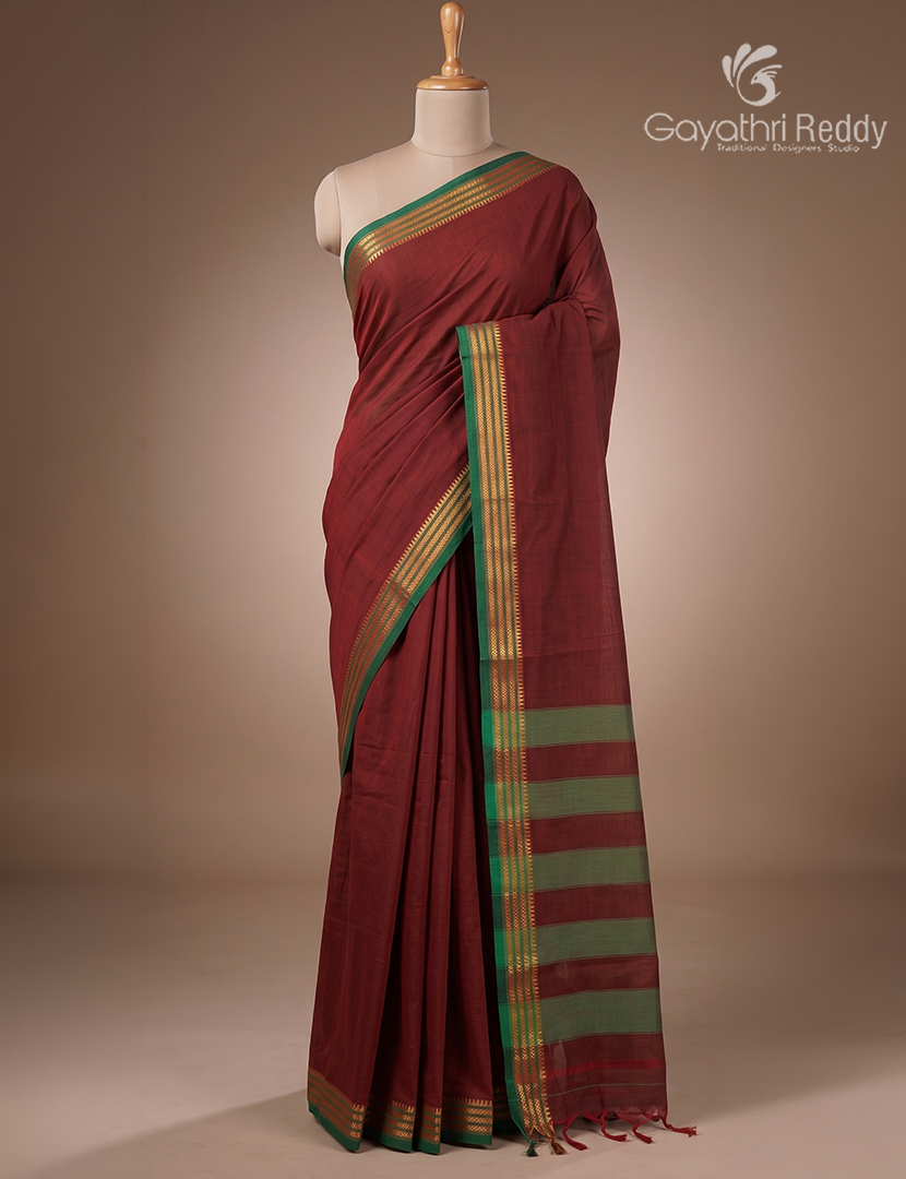 Pure Narayanpet Cotton Saree in Maroon