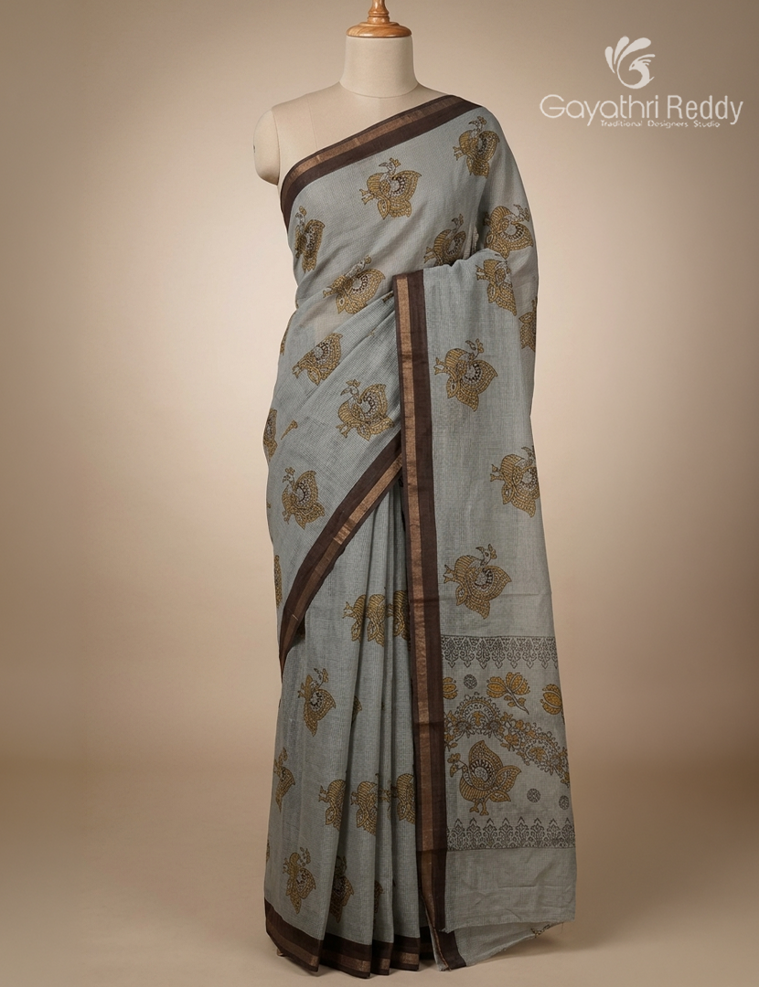 Premium Quality Cotton Kota Saree in Grey and Black