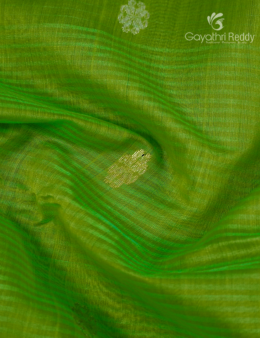 Pure Chanderi Sico Saree in Parrot Green and Navy Blue