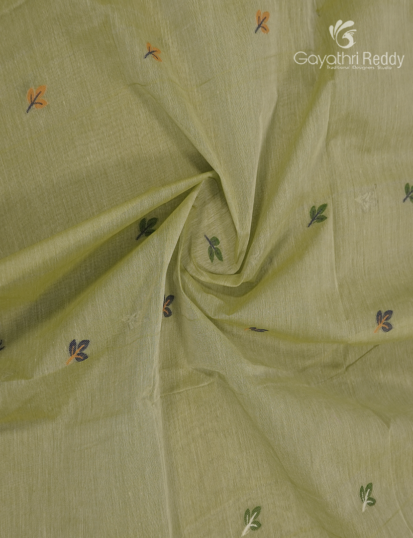 Jamdani Cotton Saree in Light Olive Green