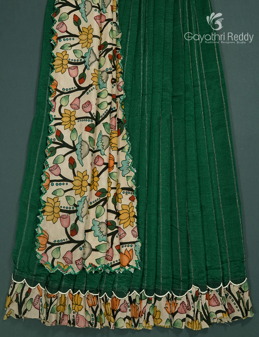 Pure Mangalagiri Langa Voni Set in Bottle Green