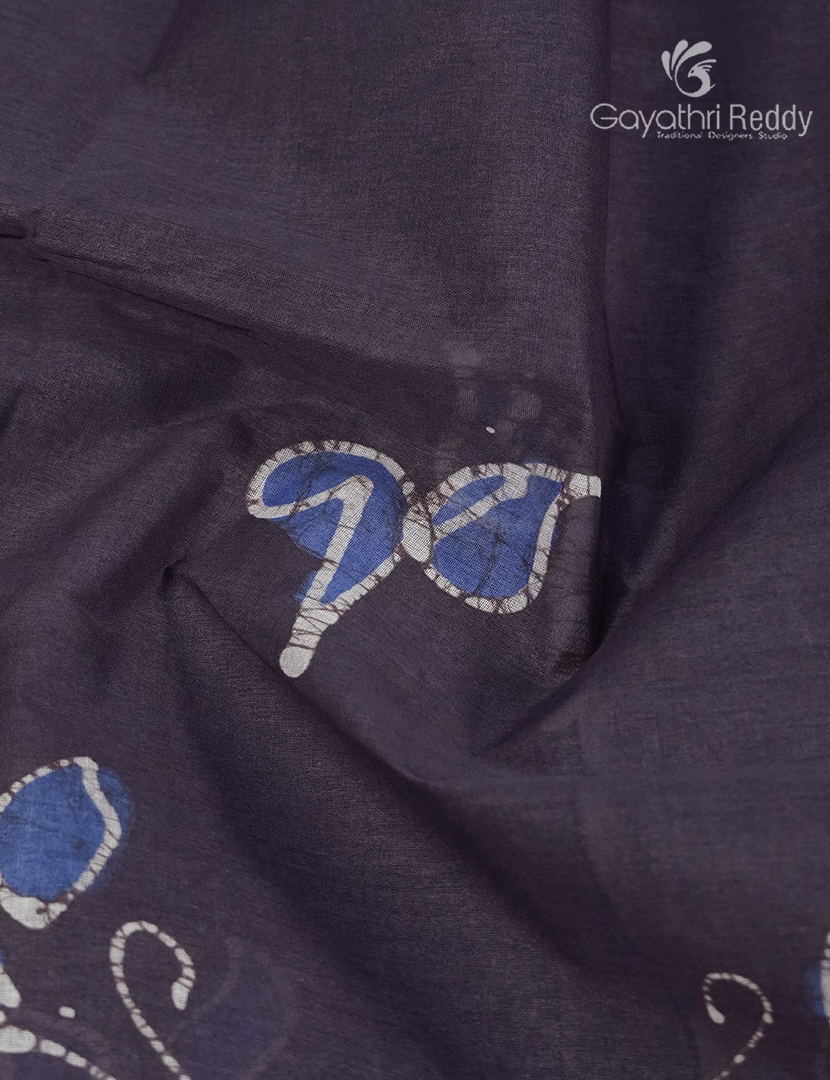 Cotton Batik Print Saree in Grey