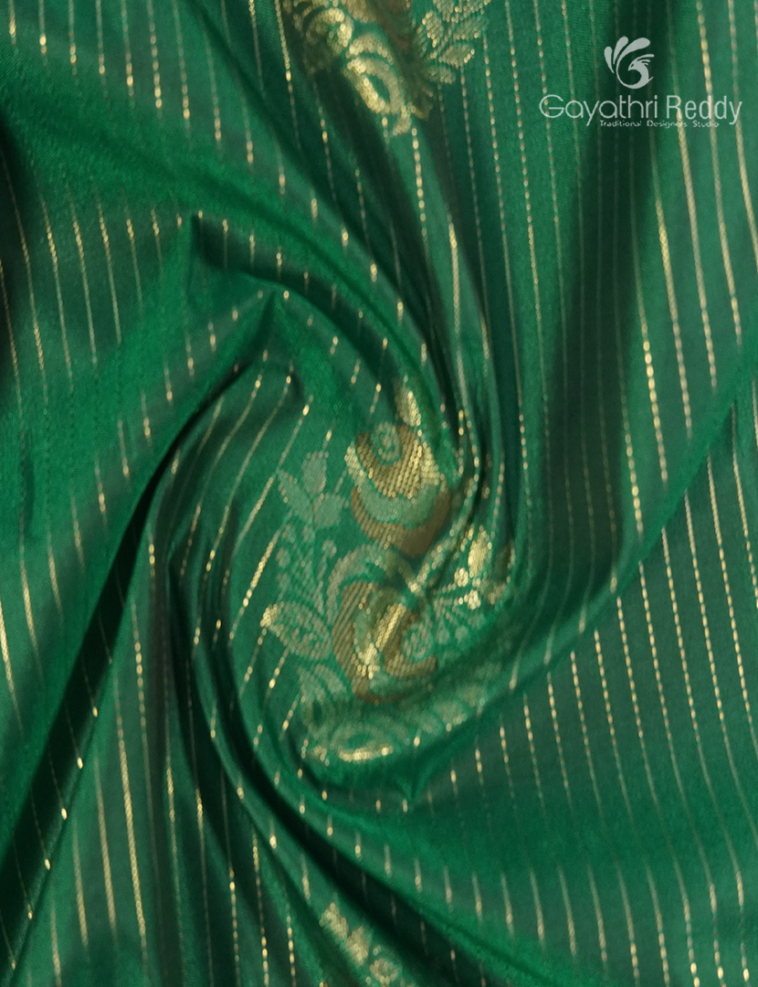 Semi Kanchipuram Silk Saree in Emerald Green and Brown