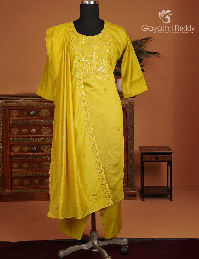 Readymade Dress Set in Lime Yellow