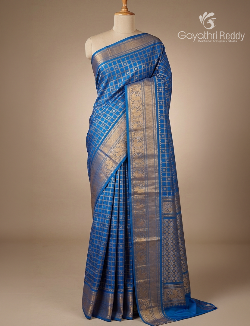 Pure Gadwal Silk Saree in Cobalt Blue