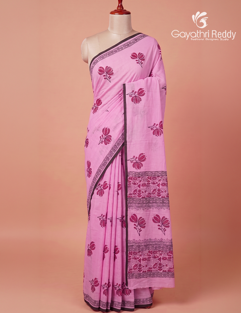 Pure MulMul Cotton Saree in Baby Pink