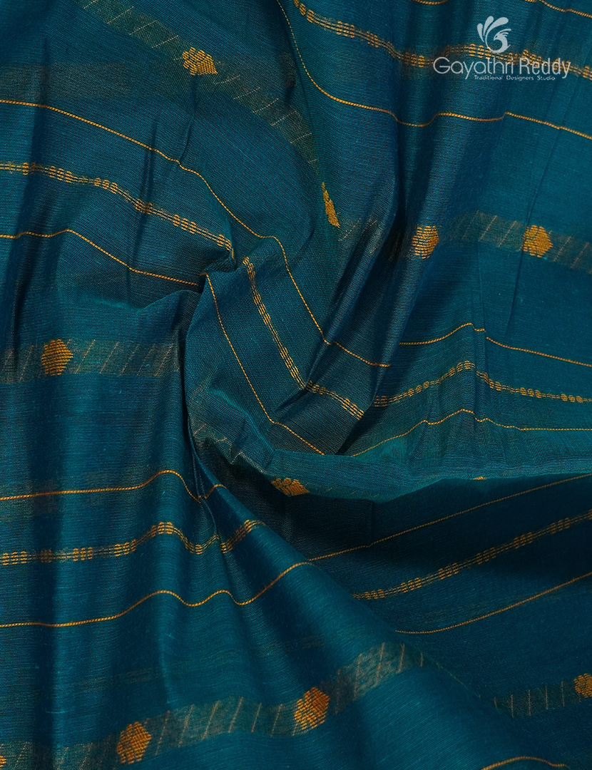 Pure Kanchi Cotton Saree in Deep Peacock Blue