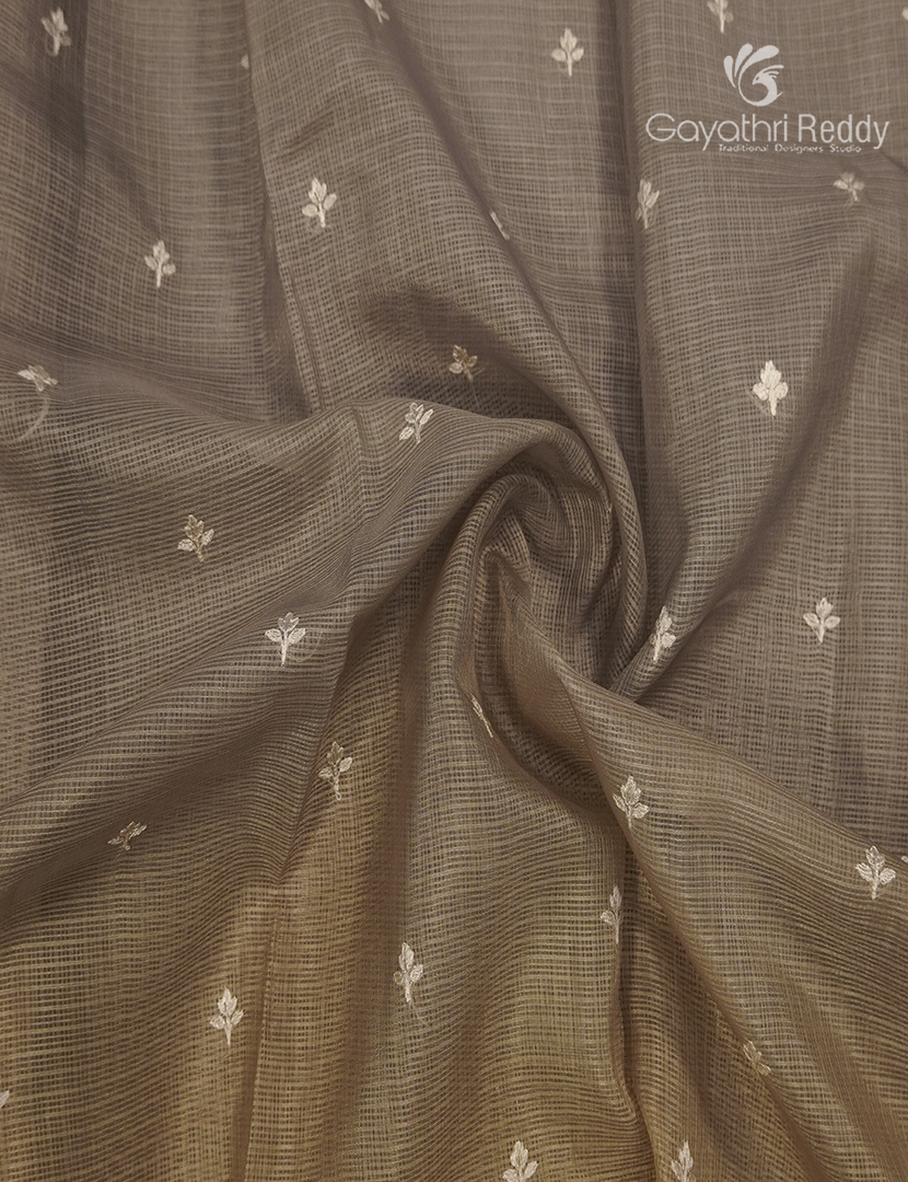 Silk Kota Saree in Grey and Mustard