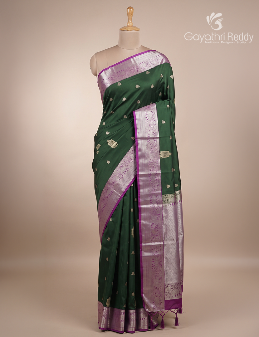 Soft Silk Saree in Deep Green and Deep Purple