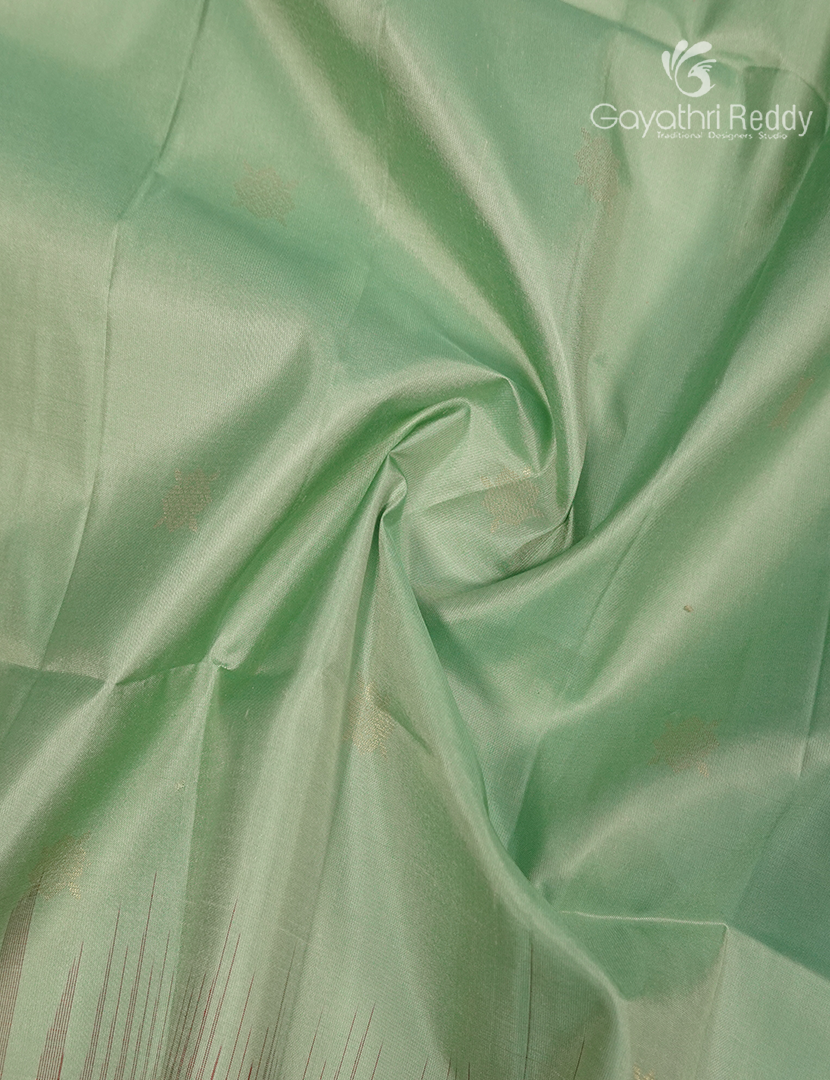 Pure  Kanchipuram Vintage Silk Saree in Mint Green and Orange