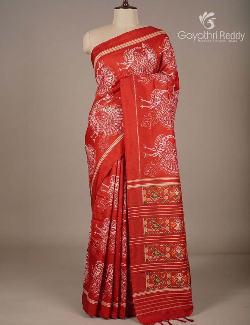 Pure Ikat Silk Saree in Red