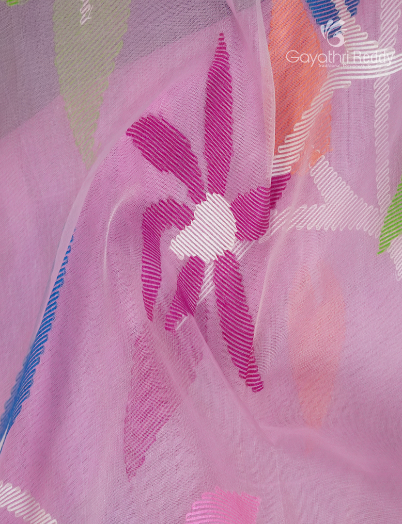 Pure Jamdani Kora Saree in Baby Pink
