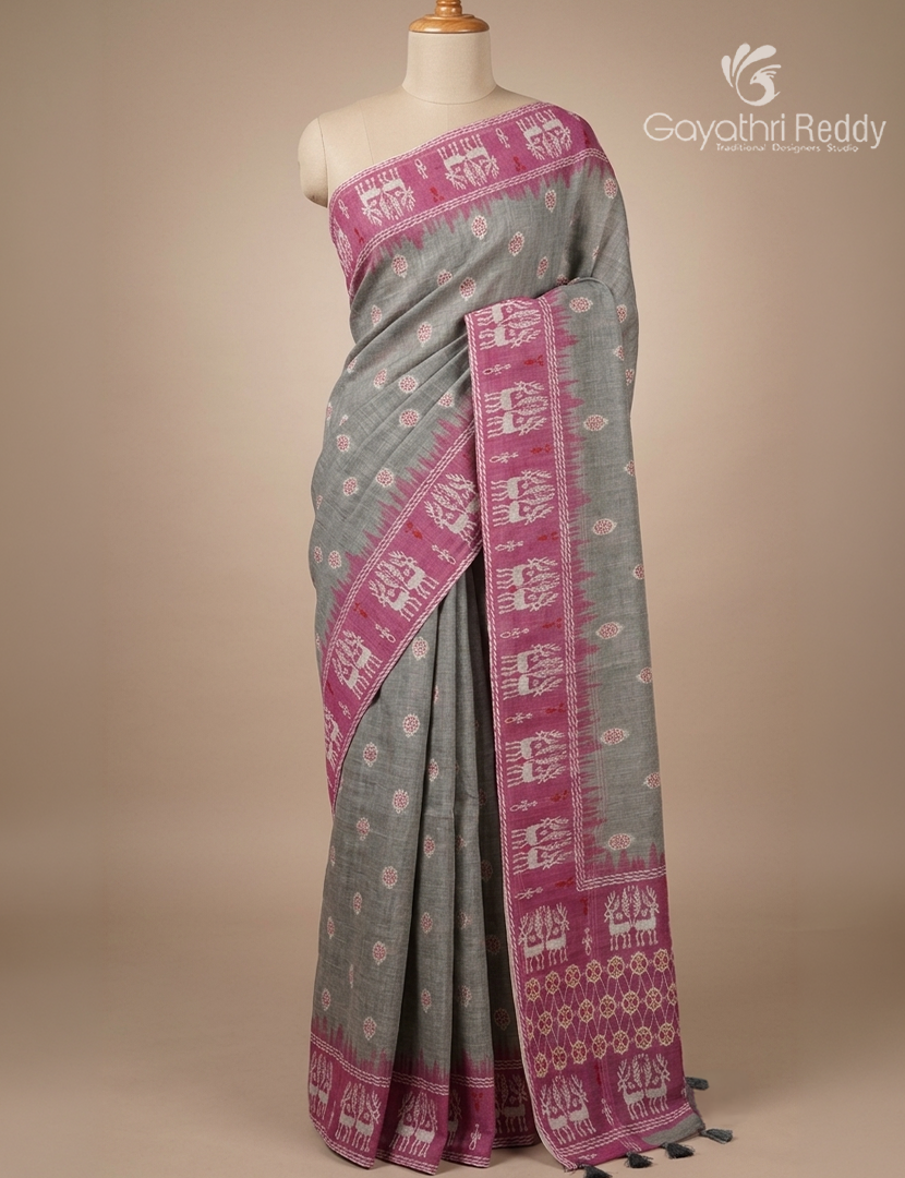 Linen Cotton Saree in Grey