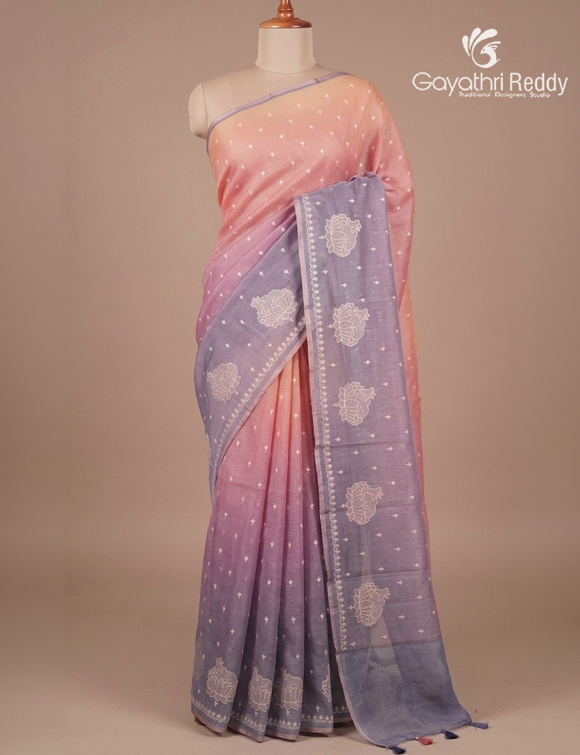 Silk Kota Saree in Onion Pink and Grey
