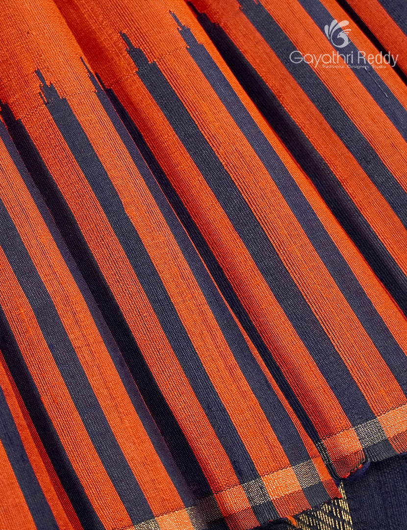 Pure Khadi Pattu Saree in Orange and Deep Elephant Grey