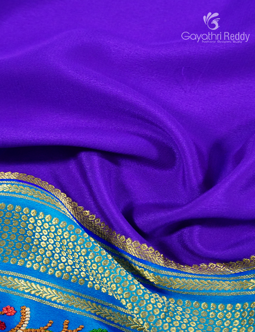 Pure Mysore Silk Saree in Purple and Blue