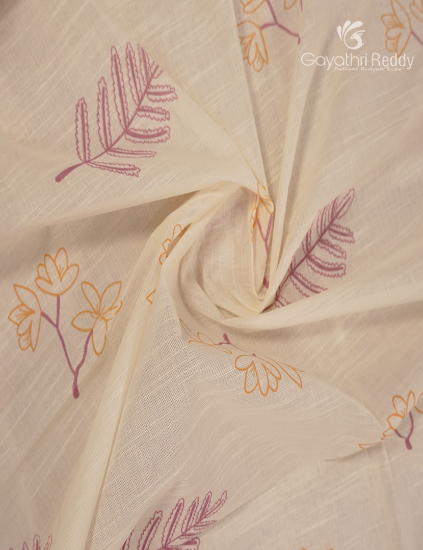 Pure Kanchi Cotton Printed Saree in Ivory and Peach