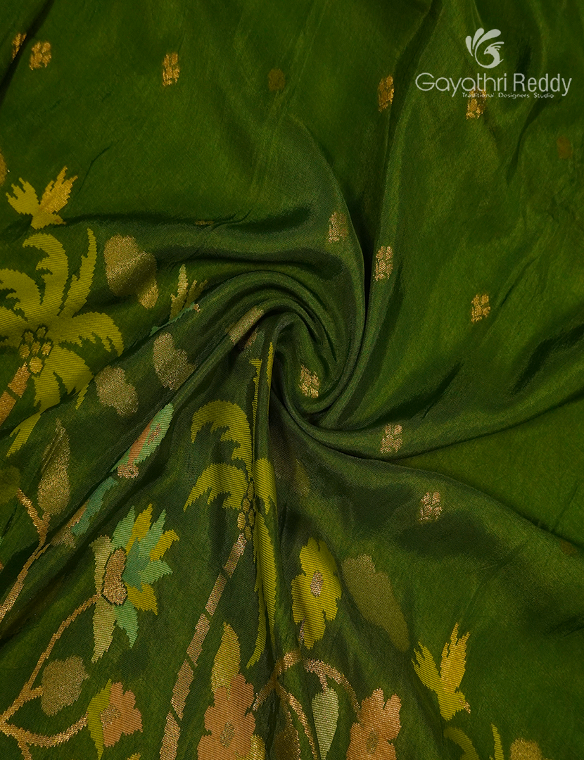 Pure Satin Silk Saree in Green