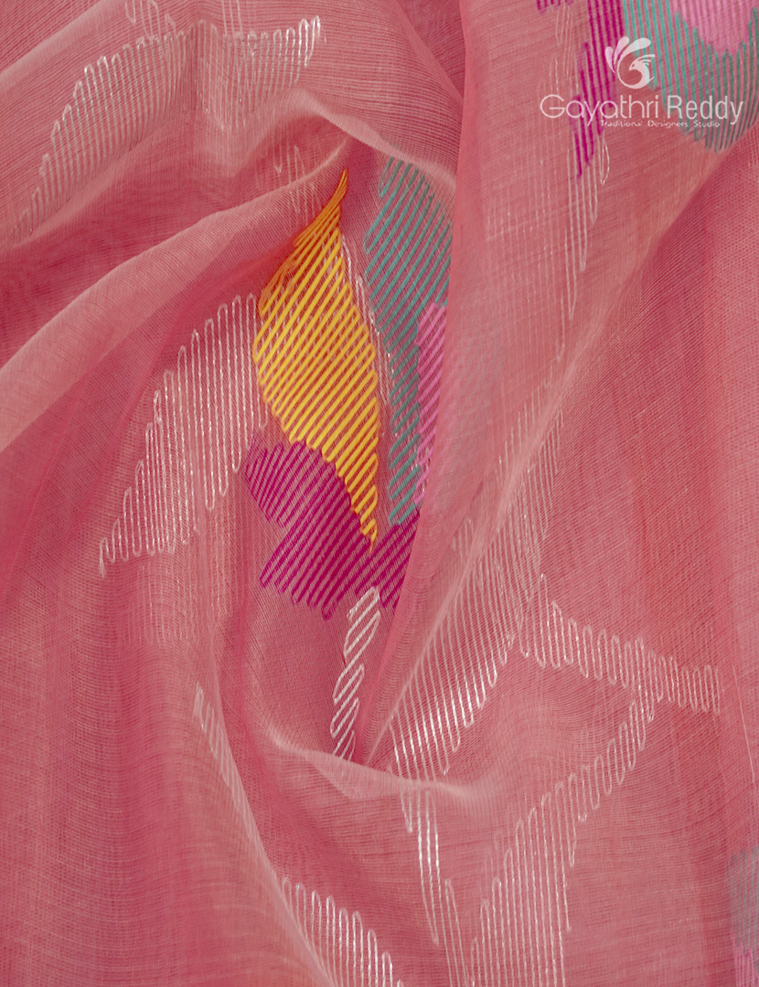 Pure Jamdani Kora Saree in Pastel Peach