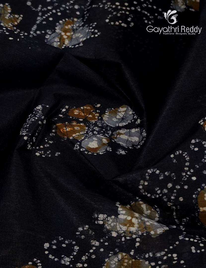 Cotton Batik Print Saree in Deep Navy Blue