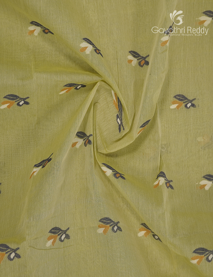 Jamdani Cotton Saree in Light Leaf Green