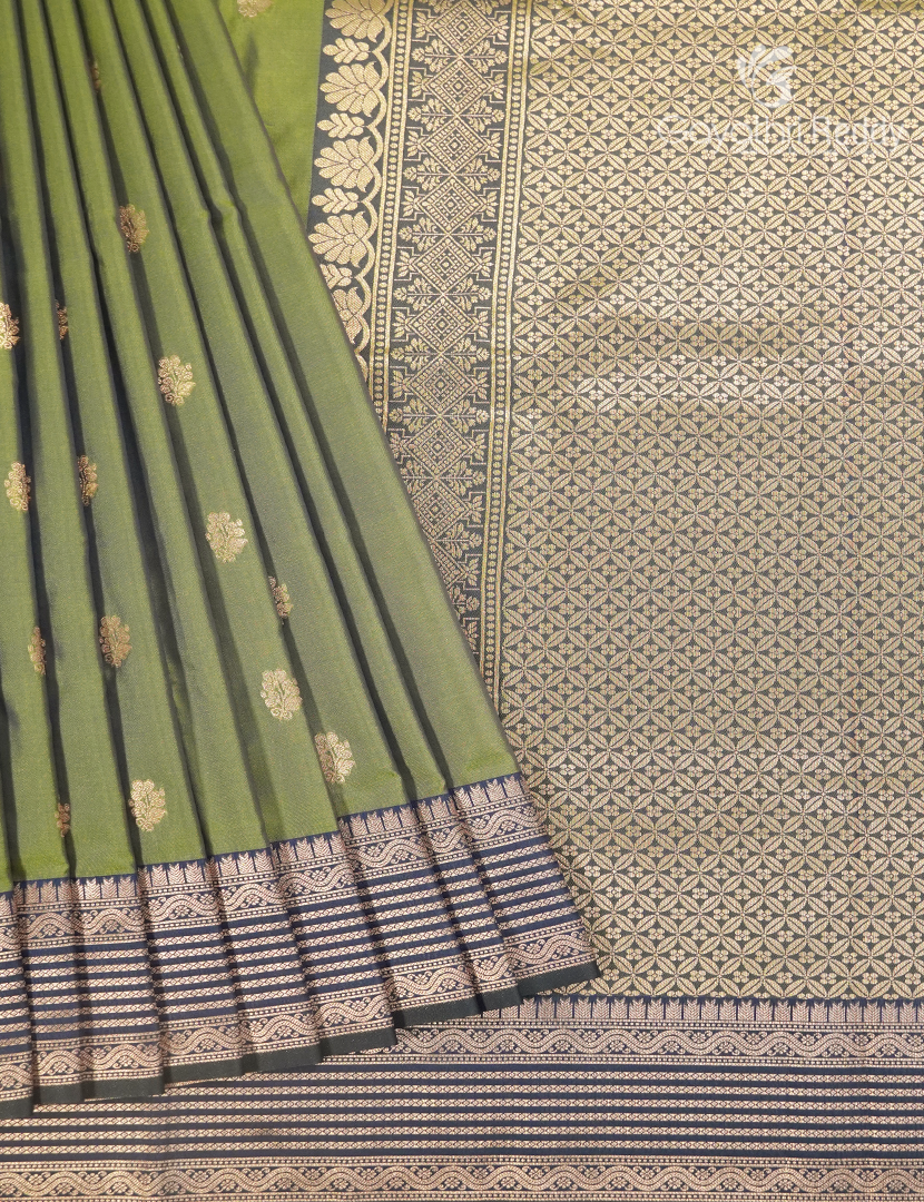 Semi Kanchipuram Art Silk Saree in Parrot Green