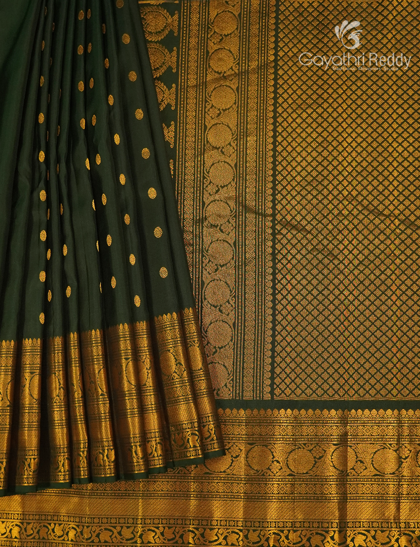 Pure Gadwal Silk Saree in Bottle Green