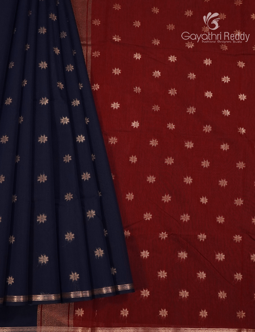 Kanchipuram Sico Saree in  Navy Blue and Maroon Red
