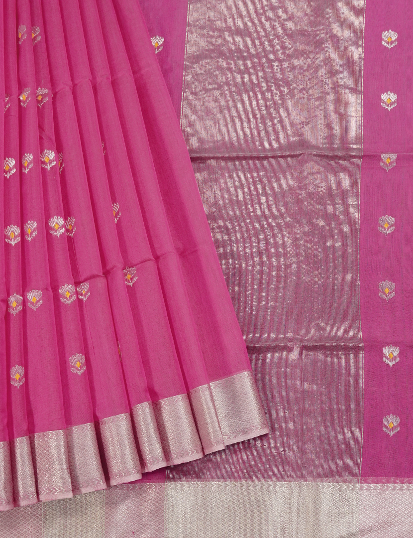 Pure Chanderi Sico Saree in Rose Pink
