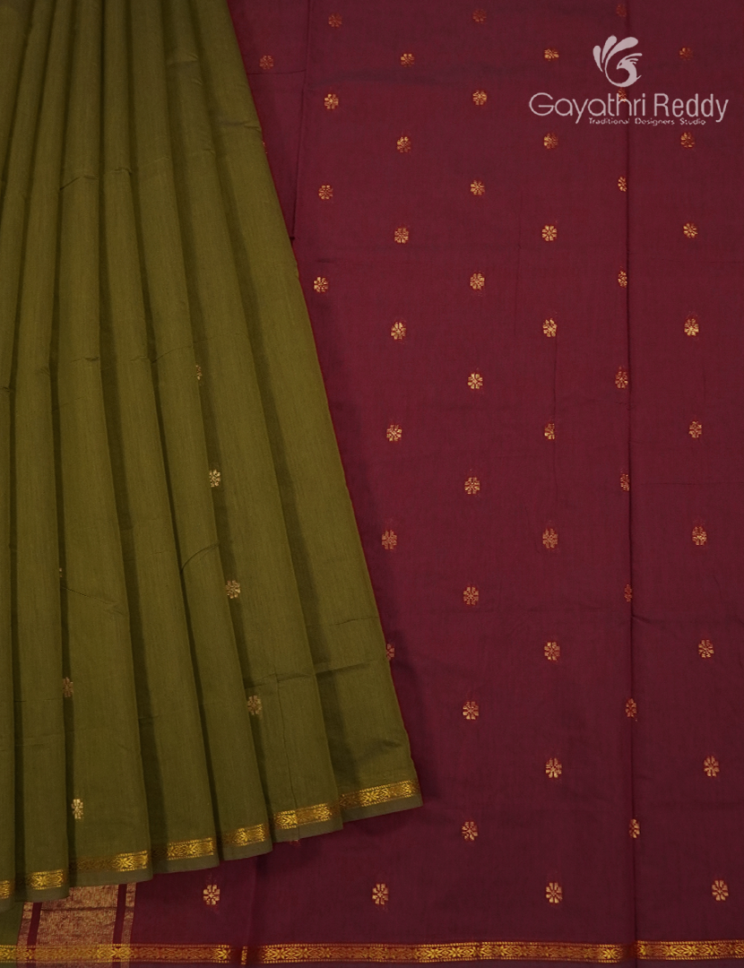 Sico Saree in Mehendi Green and Maroon Red
