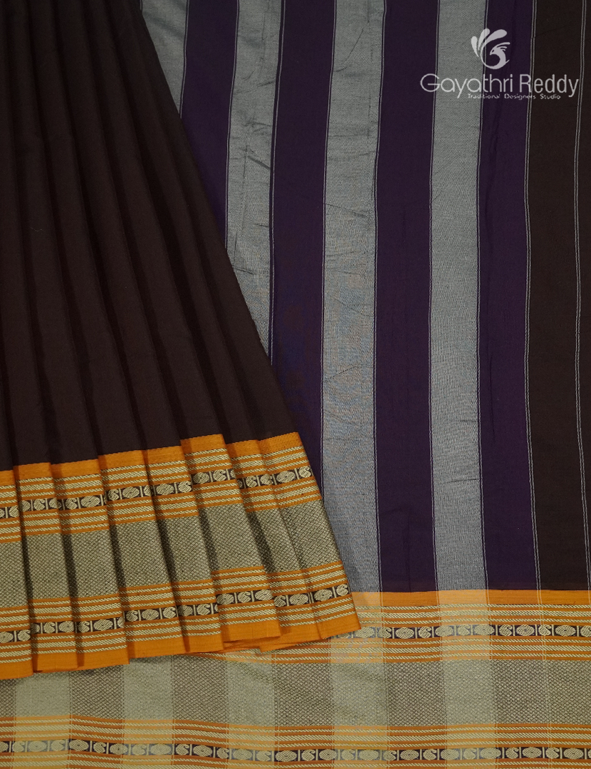 Pure Narayanpet Cotton Saree in Deep Brown