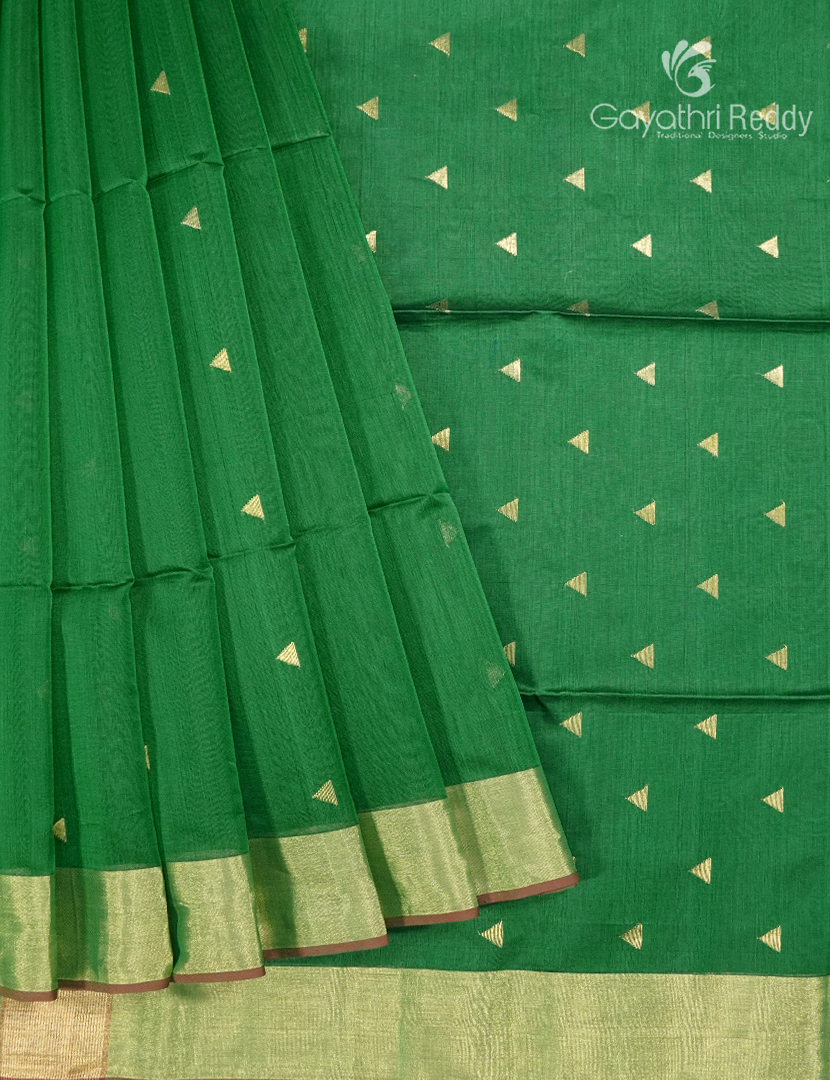 Pure Chanderi Sico Saree in Leaf Green