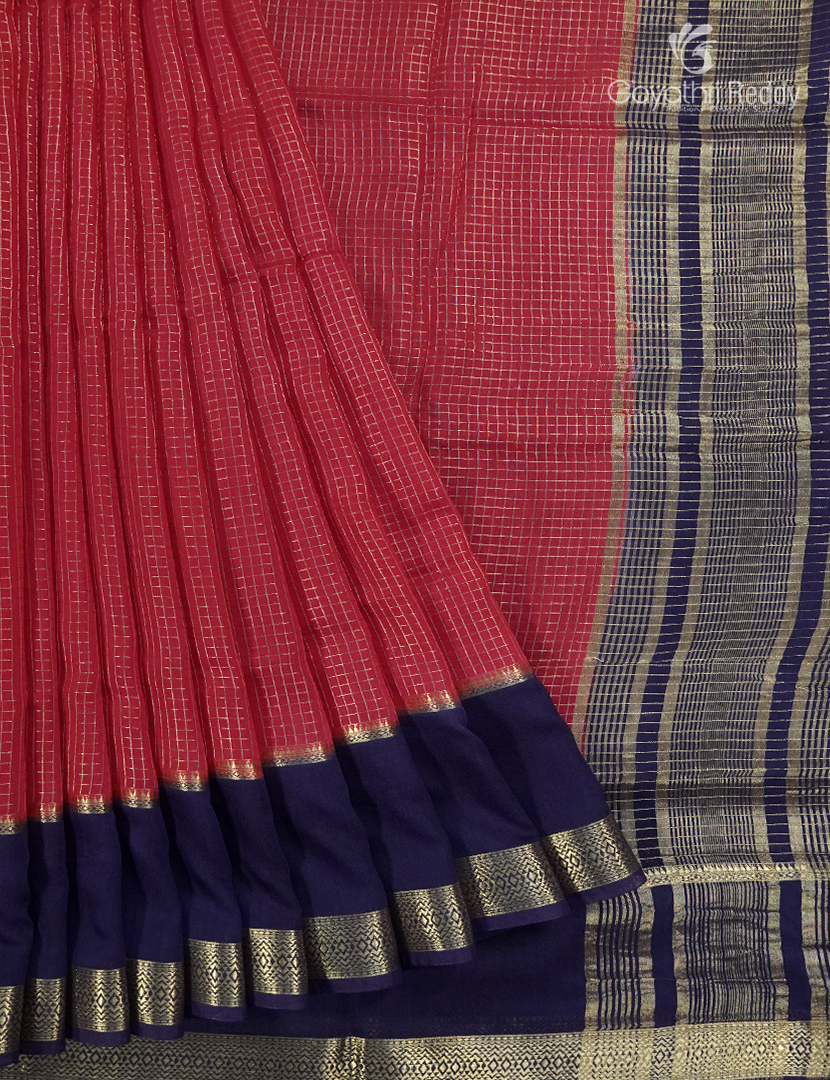 Semi Mysore Crepe Saree in Deep Rose Pink and Navy Blue