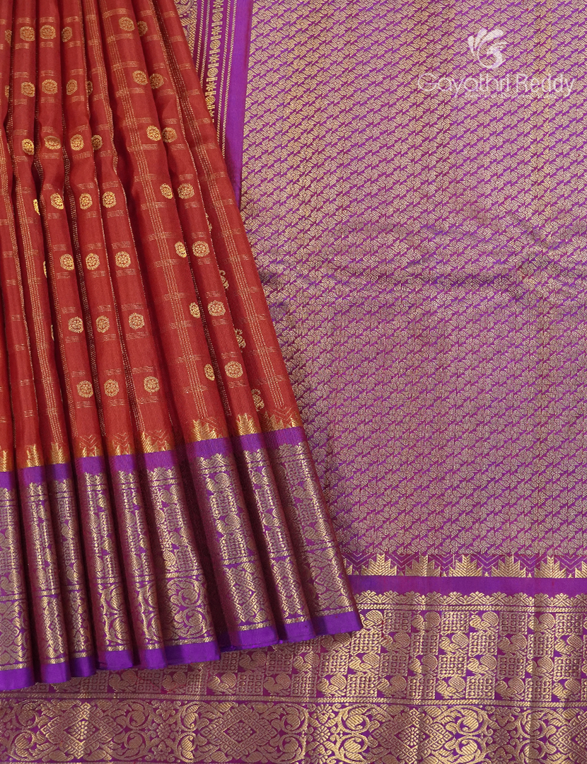 Pure Gadwal Silk Saree in Deep Rust and Purple