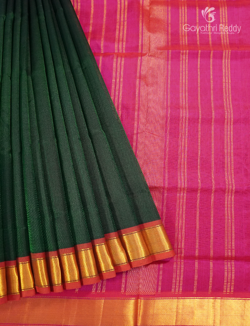 Pure Arani Sico Saree in Bottle Green