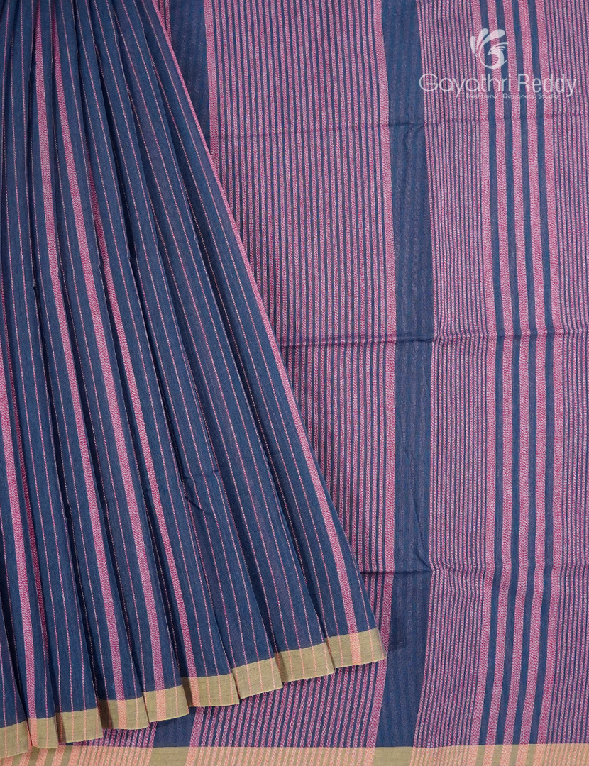 Pure Handloom Cotton Sareein Indigo Blue