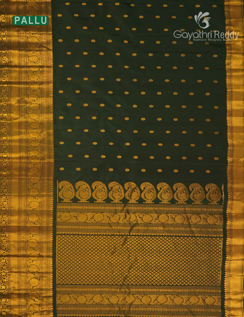 Pure Gadwal Silk Saree in Bottle Green