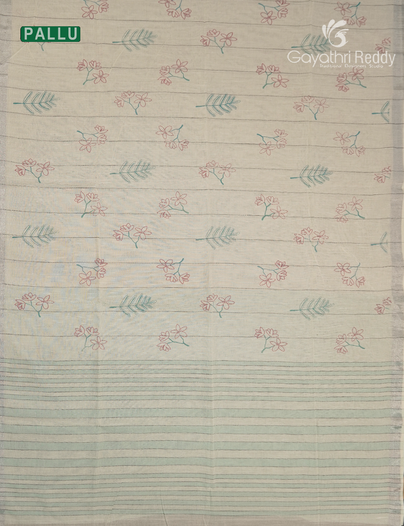Pure Kanchi Cotton Printed Saree in Ivory and Mint Green