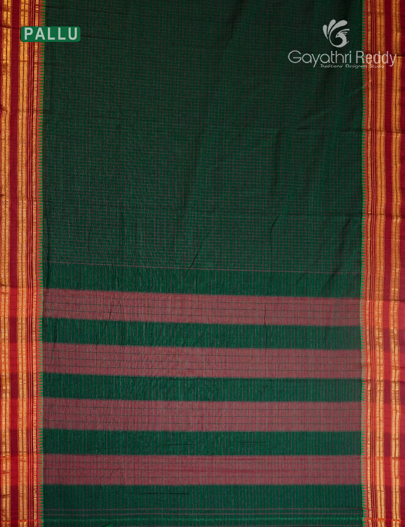 Pure Narayanpet Cotton Saree in Deep Bottle Green