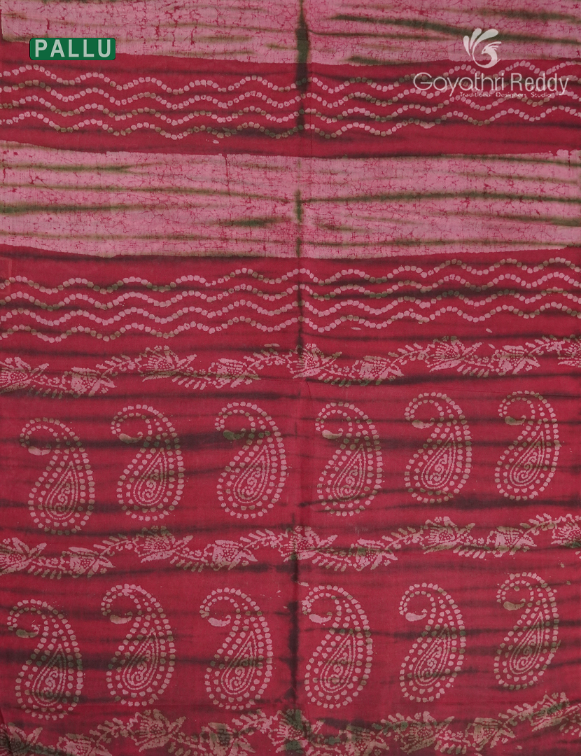 Cotton Batik Print Saree in Red and Baby Pink