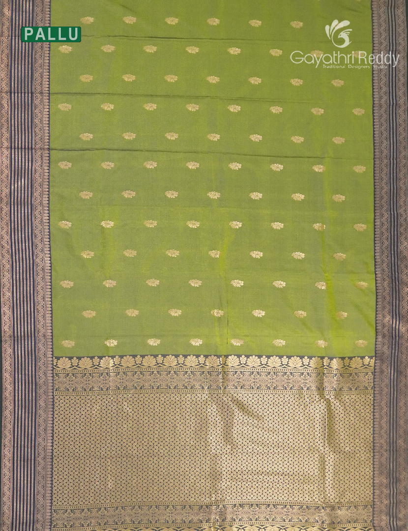 Semi Kanchipuram Art Silk Saree in Parrot Green