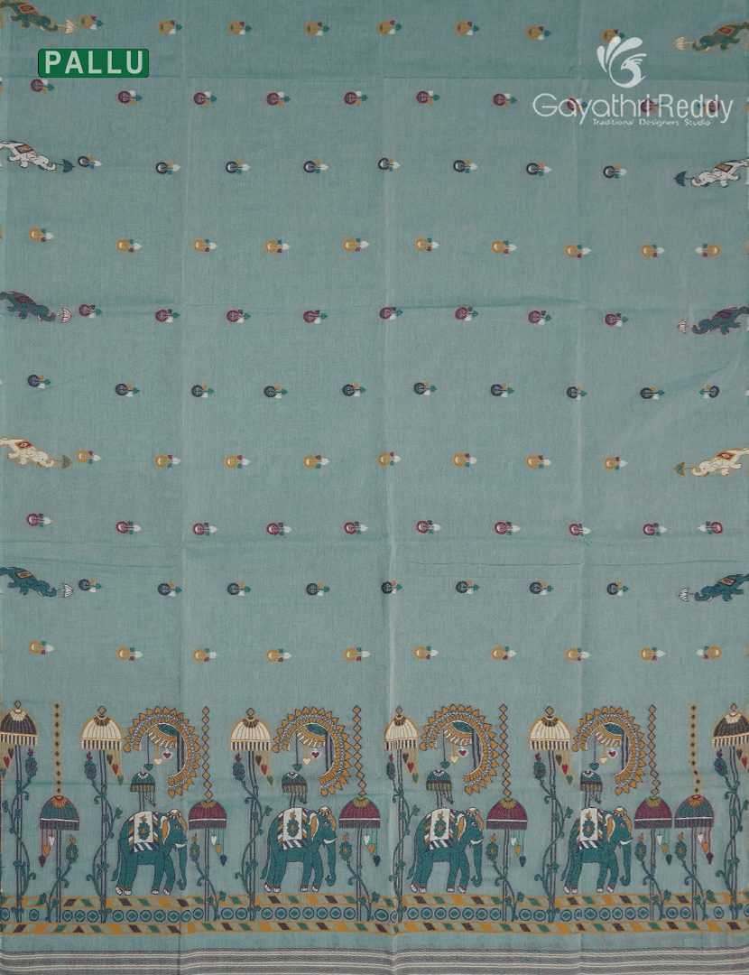 Jamdani Cotton Saree in Teal Blue