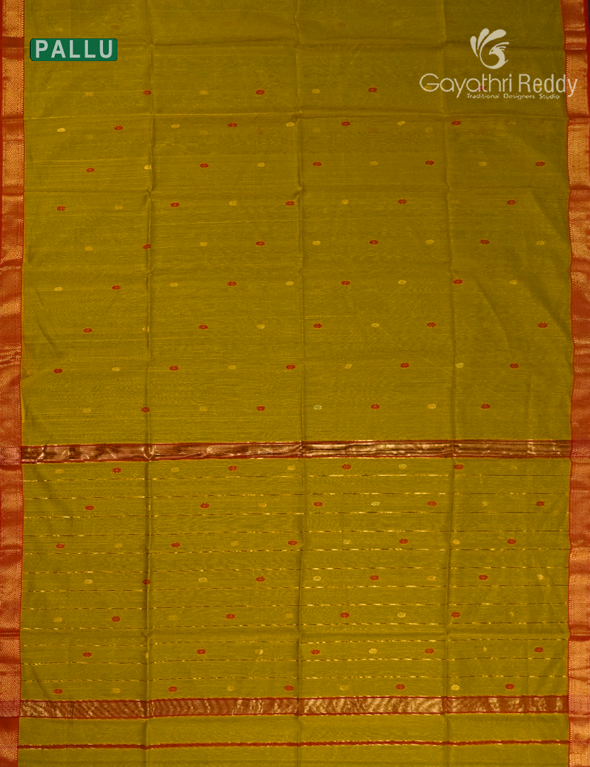 Pure Chanderi Sico Saree in Khakhi Green