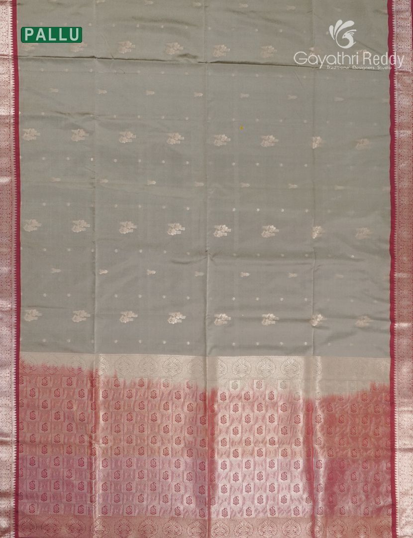 Soft Silk Saree in Grey and Deep Magenta